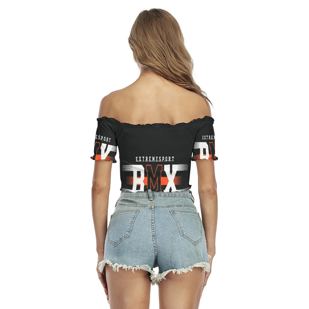 All-Over Print Women's One-shoulder Off-the-navel Short Sleeve T-shirt