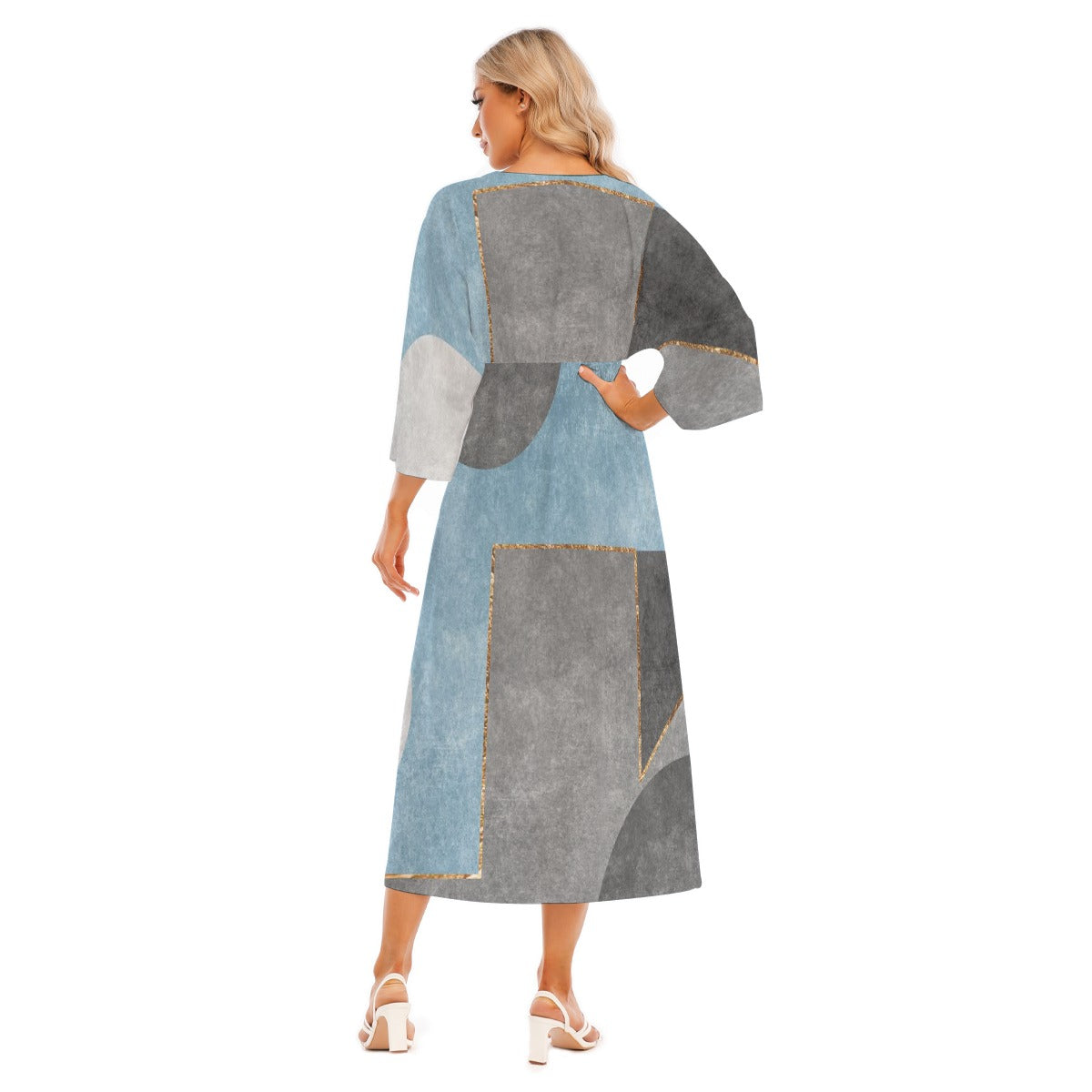 All-Over Print Women's Mid-Sleeve Long Dress