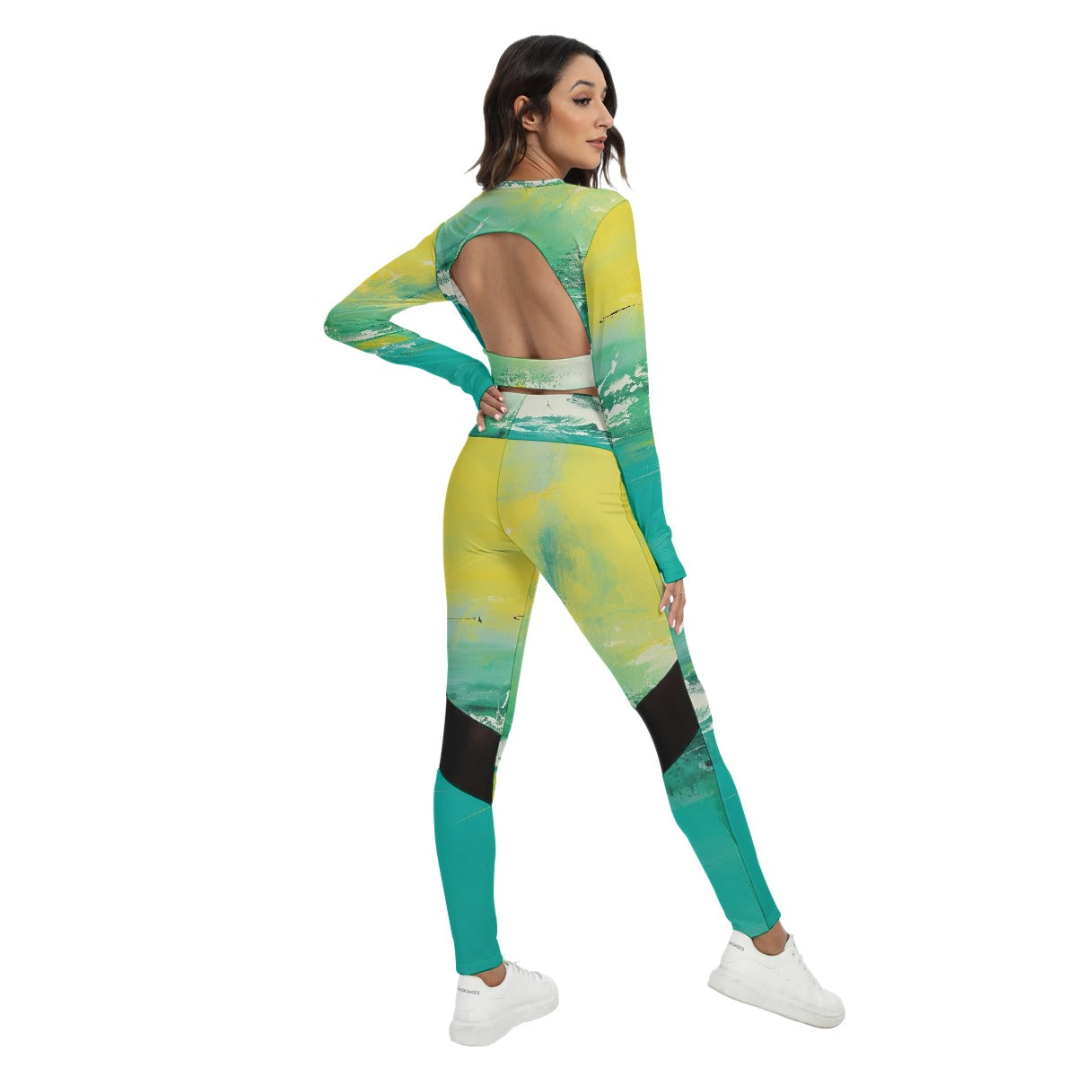 All-Over Print Women's Sport Set With Backless Top And Leggings