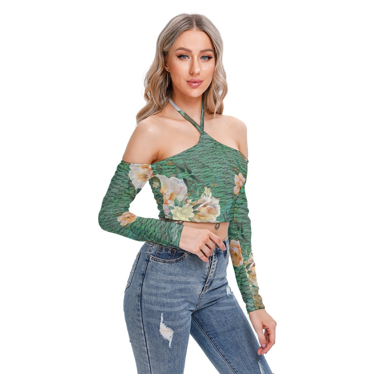 All-Over Print Women's Halter Lace-up Top