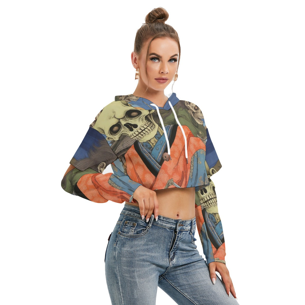 All-Over Print Women's Heavy Fleece Hoodie With Hollow Out Sleeve