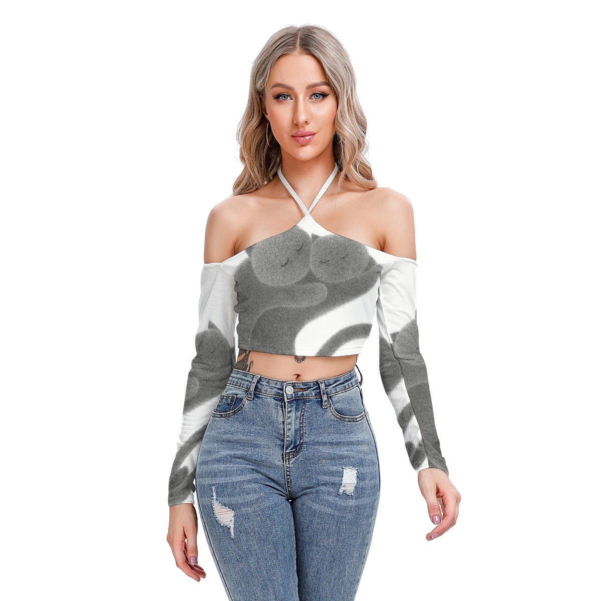 All-Over Print Women's Halter Lace-up Top