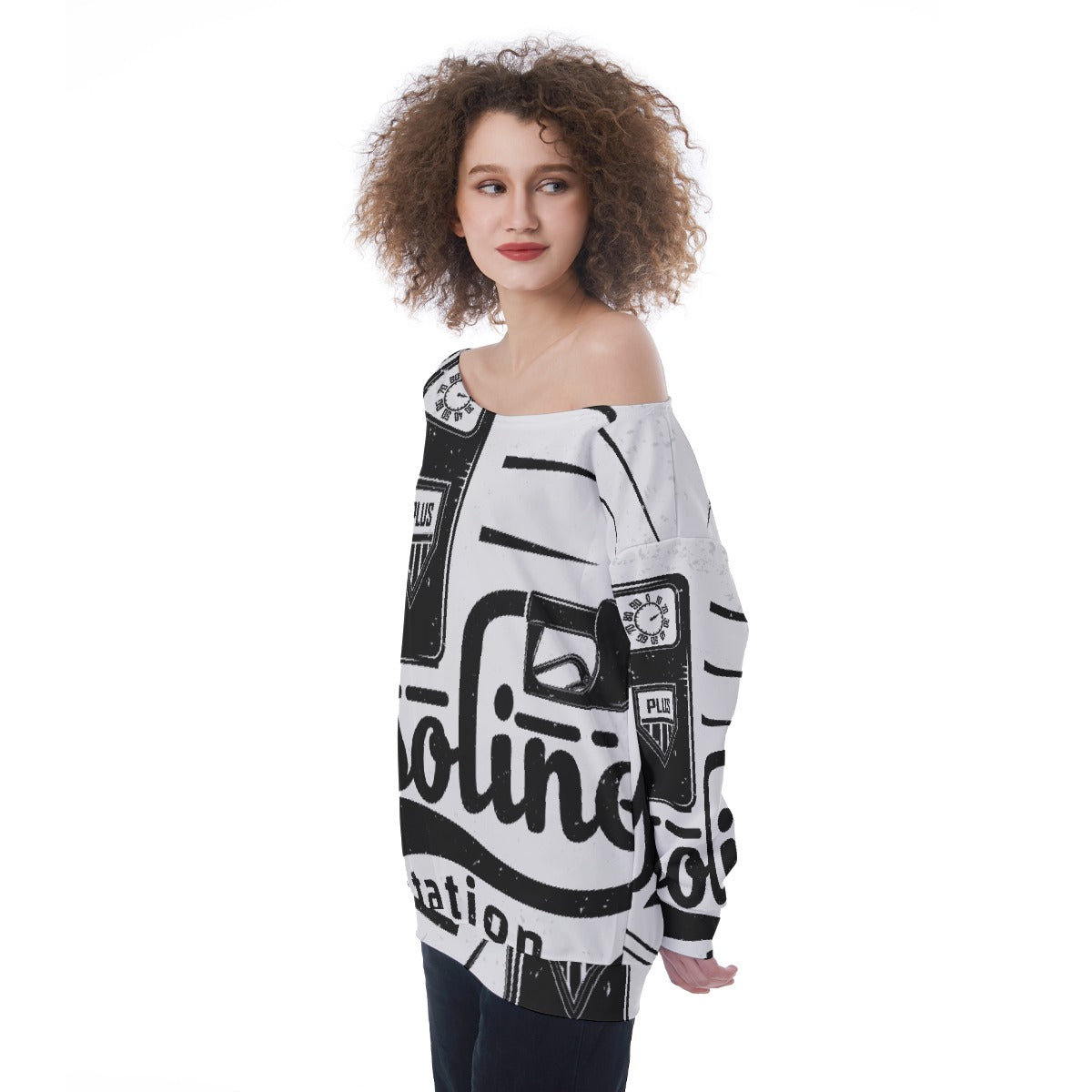 All-Over Print Oversized Women's Off-Shoulder Sweatshirt