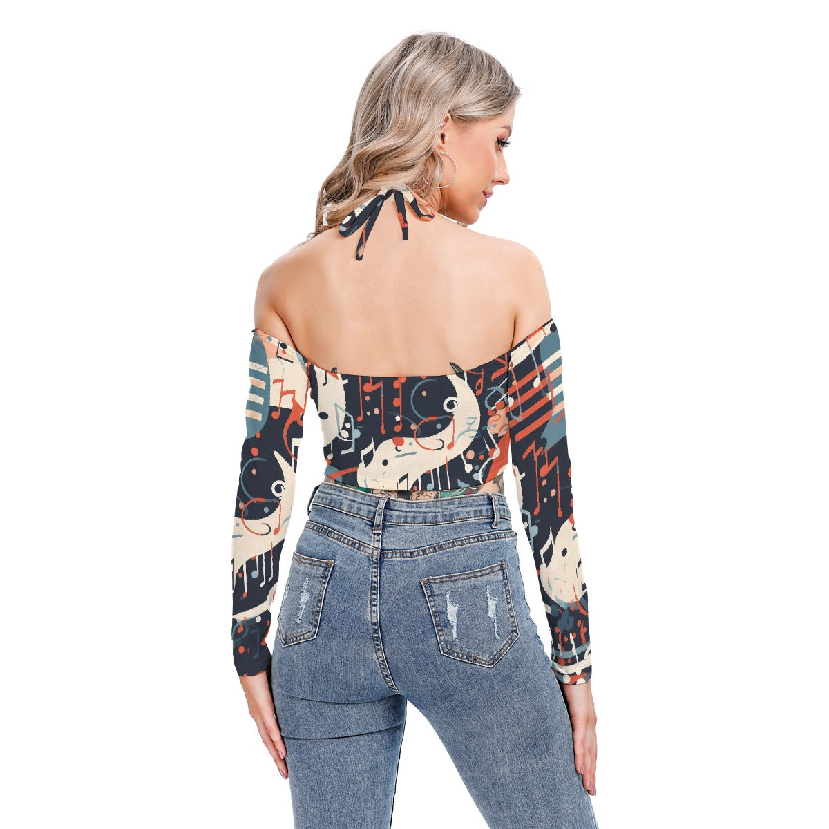 All-Over Print Women's Halter Lace-up Top