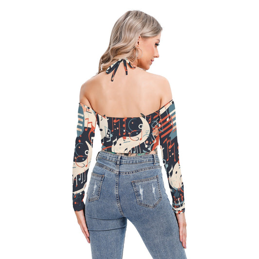All-Over Print Women's Halter Lace-up Top