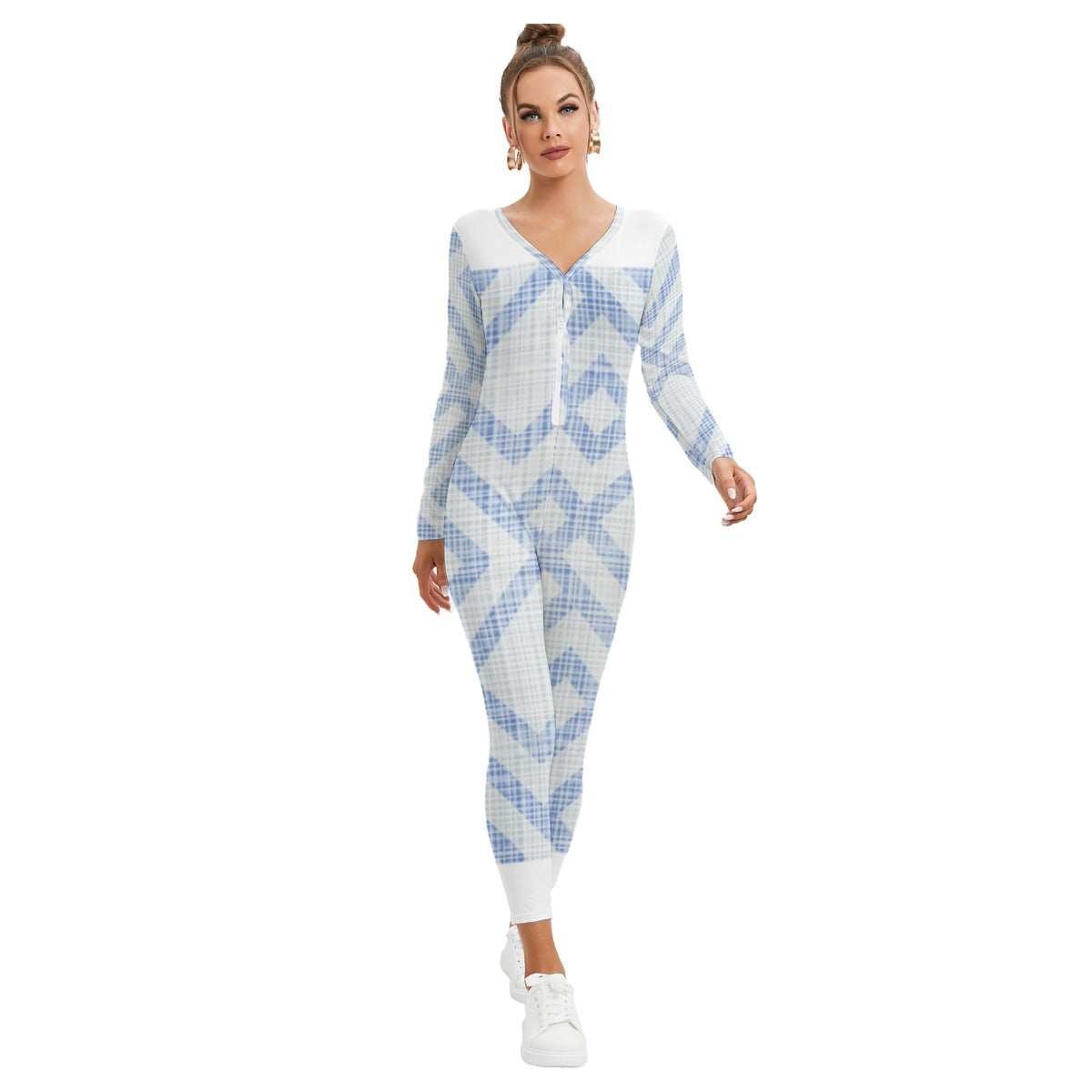 All-Over Print Women's Plunging Neck Jumpsuit