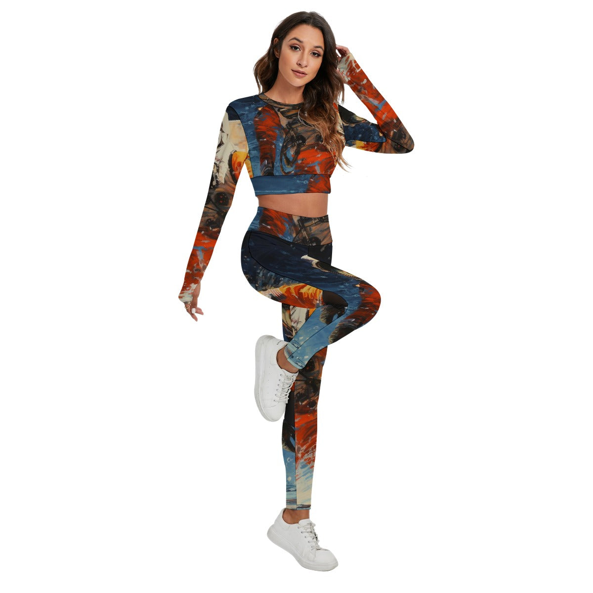 All-Over Print Women's Sport Set With Backless Top And Leggings