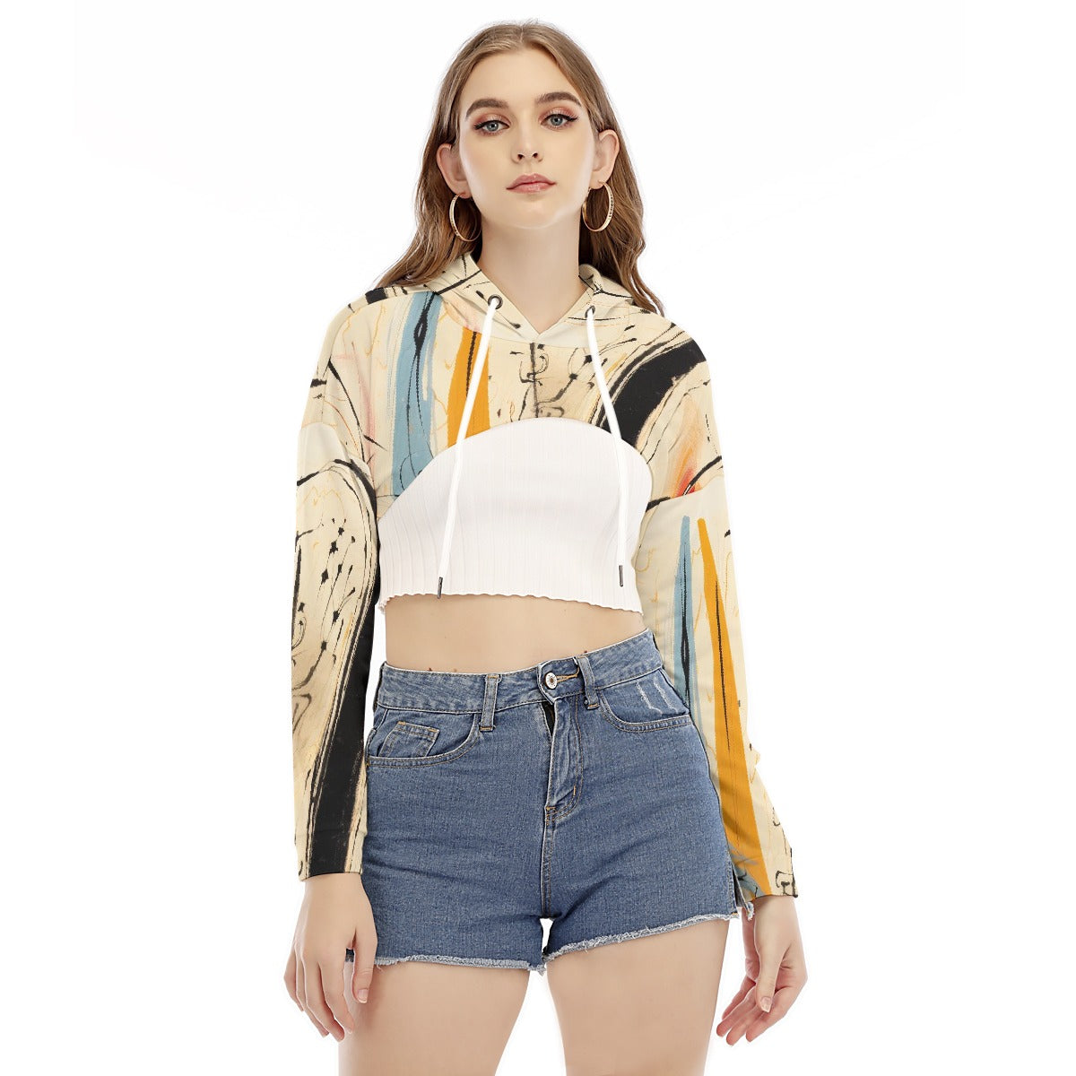 All-Over Print Women's Smock Short Hoodie With Long Sleeve