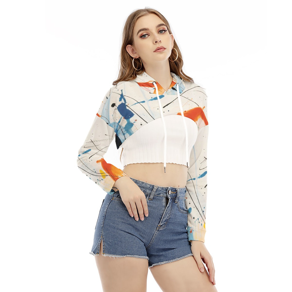 All-Over Print Women's Smock Short Hoodie With Long Sleeve