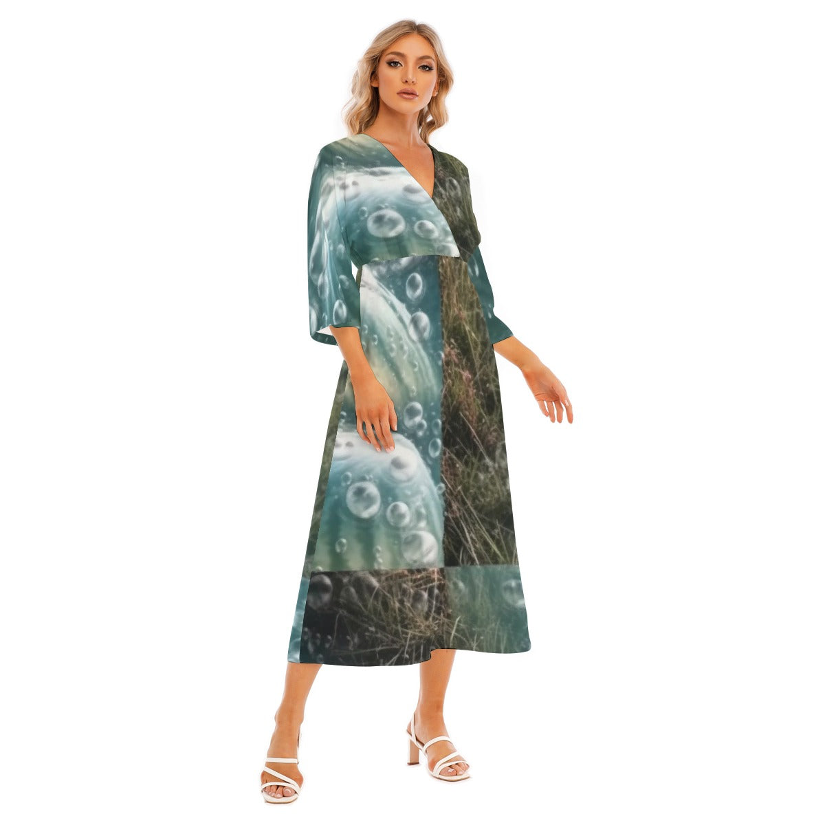 All-Over Print Women's Mid-Sleeve Long Dress