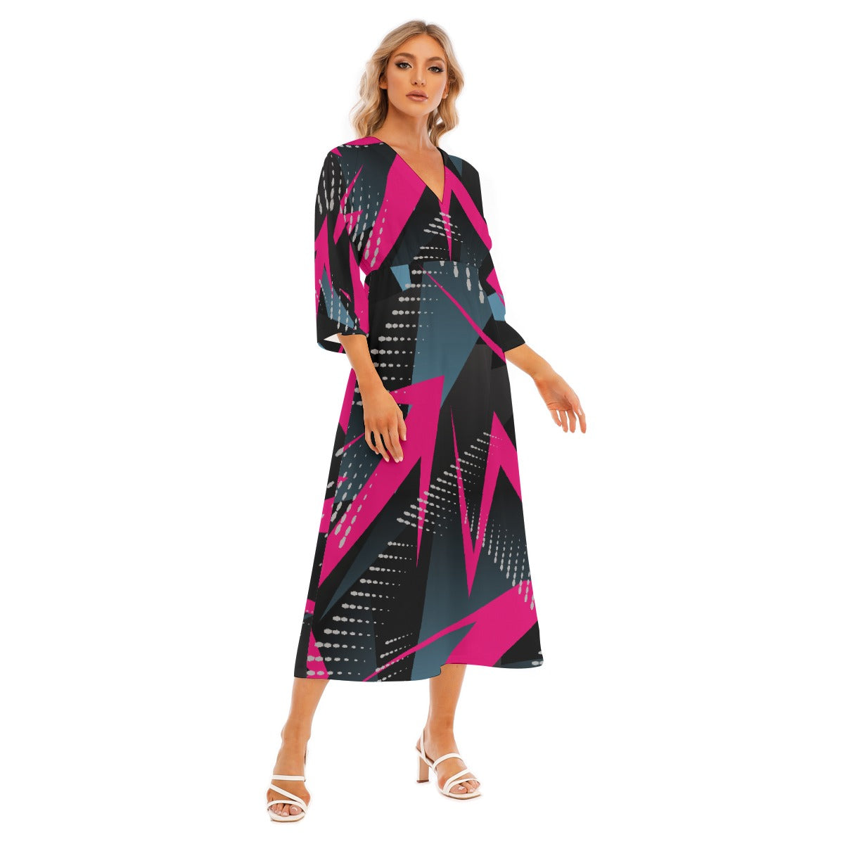 All-Over Print Women's Mid-Sleeve Long Dress