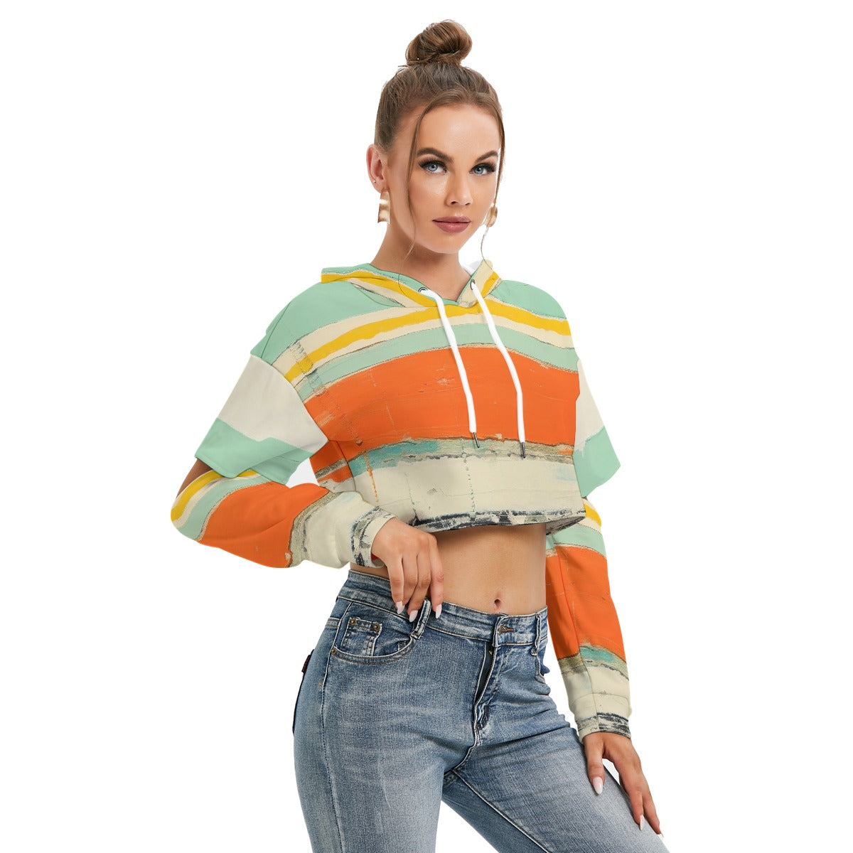 All-Over Print Women's Heavy Fleece Hoodie With Hollow Out Sleeve