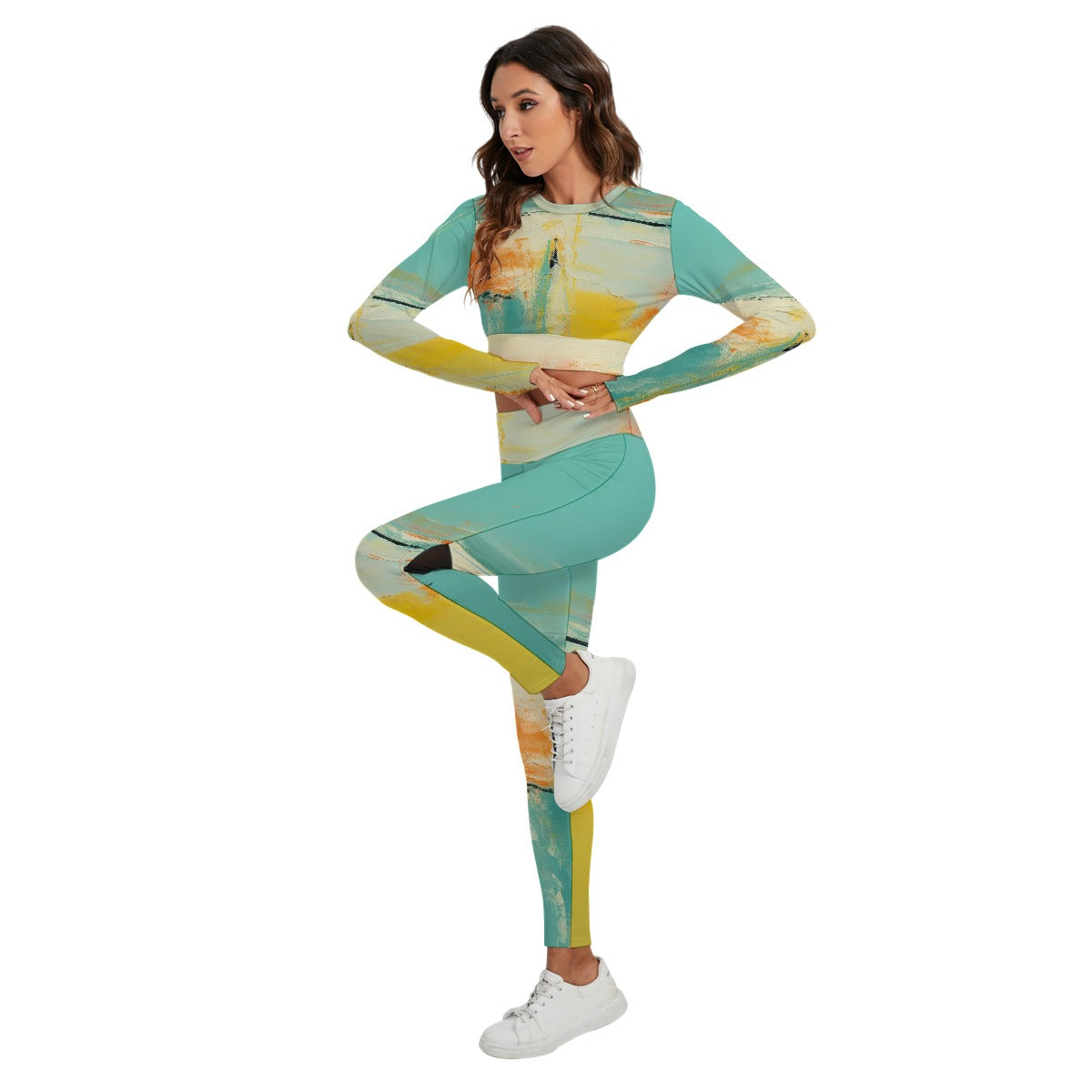 All-Over Print Women's Sport Set With Backless Top And Leggings