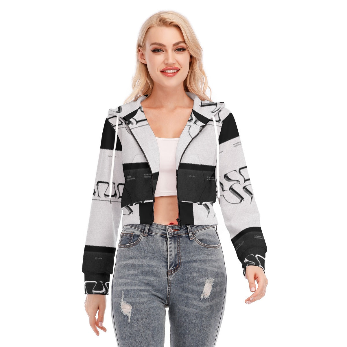 All-Over Print Women's Crop Top Hoodie With Zipper Closure