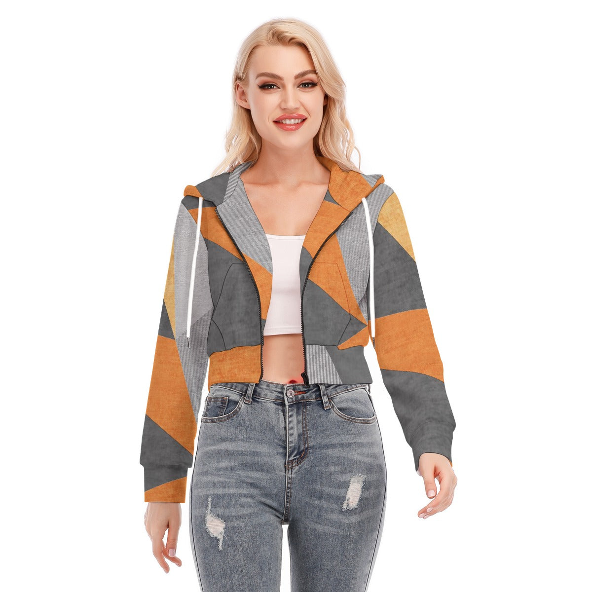 All-Over Print Women's Crop Top Hoodie With Zipper Closure