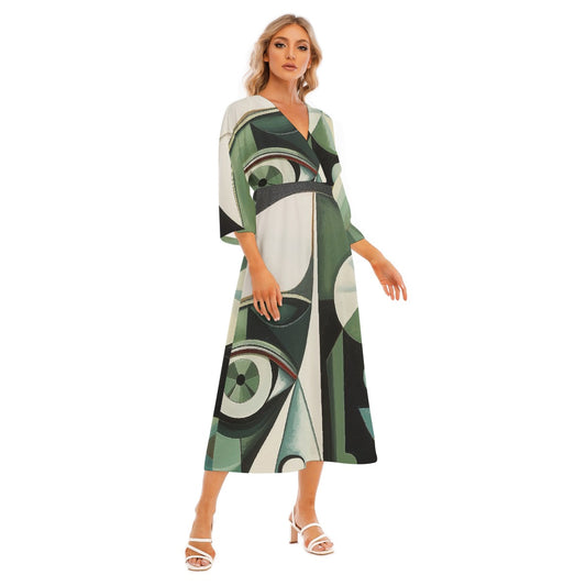 All-Over Print Women's Mid-Sleeve Long Dress