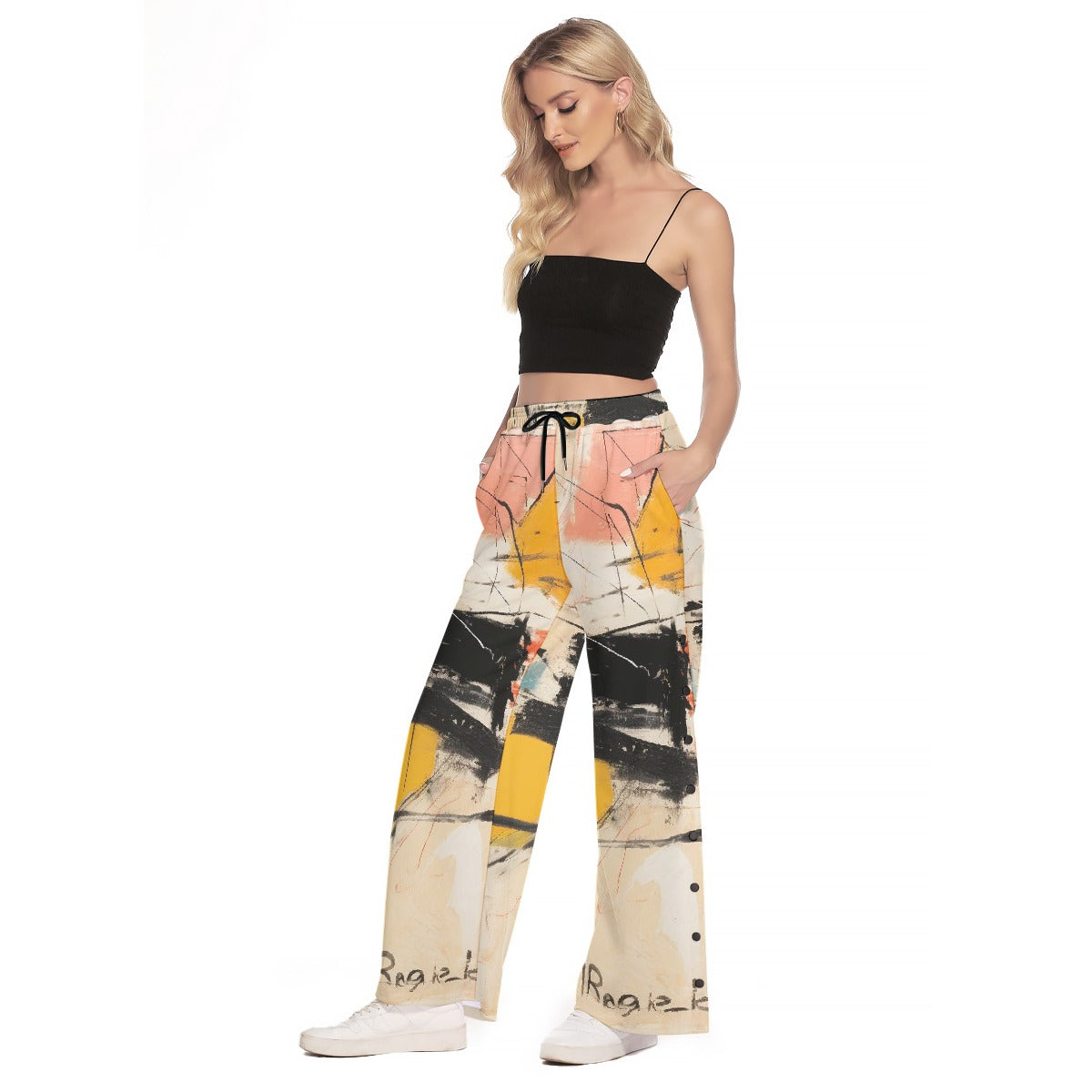All-Over Print Women's Side Slit Snap Button Trousers