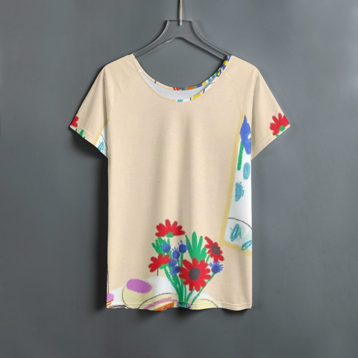 All-Over Print Women's Round Neck T-shirt With Raglan Sleeve