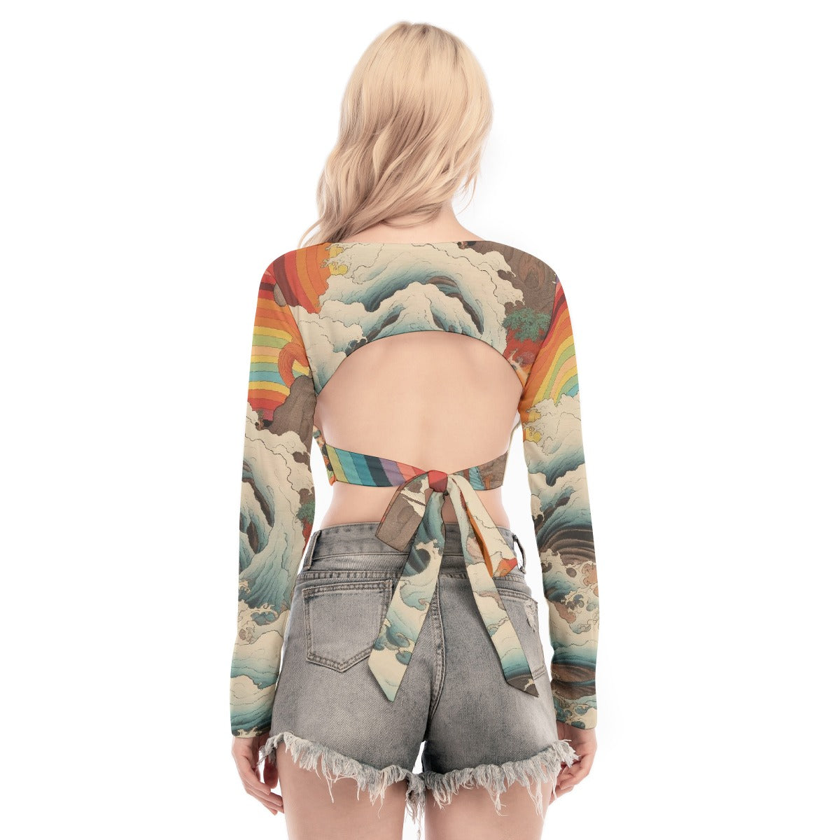 All-Over Print Women's Back Hollow T-shirt With Strap