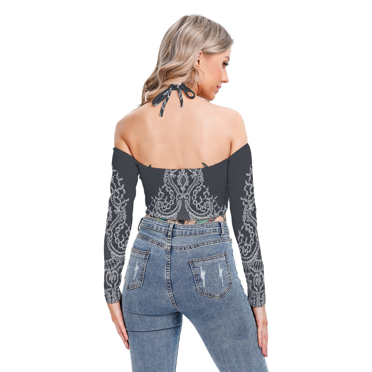 All-Over Print Women's Halter Lace-up Top