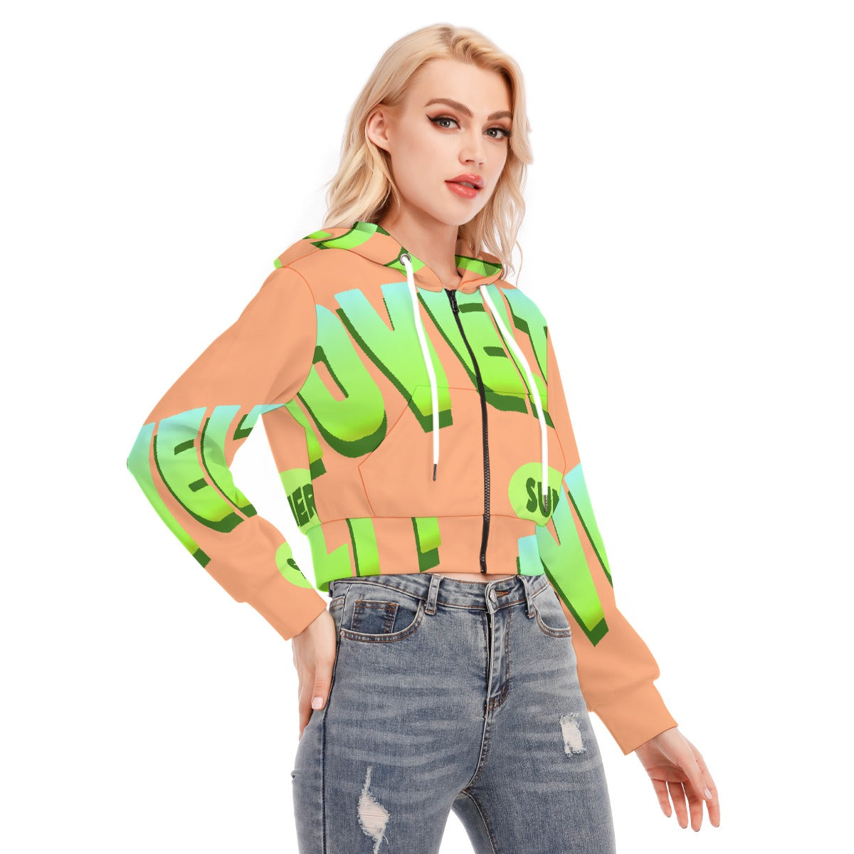 All-Over Print Women's Crop Top Hoodie With Zipper Closure