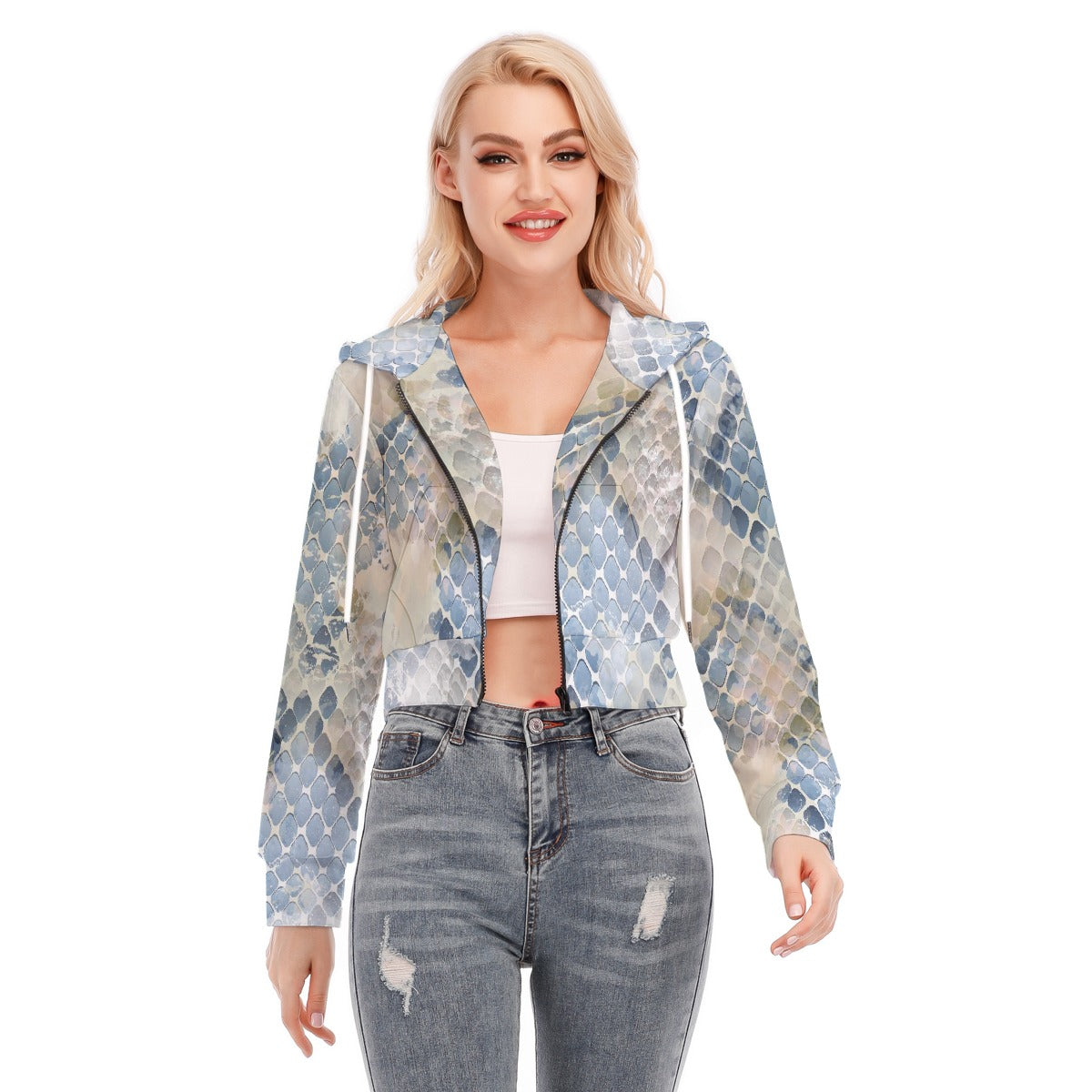 All-Over Print Women's Crop Top Hoodie With Zipper Closure