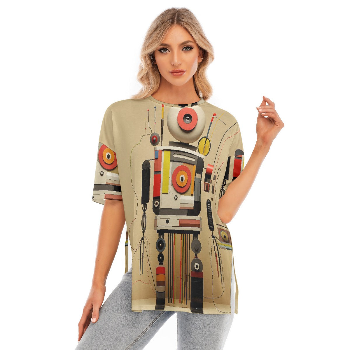 All-Over Print Women's Short Sleeves T-shirt With Hem Split