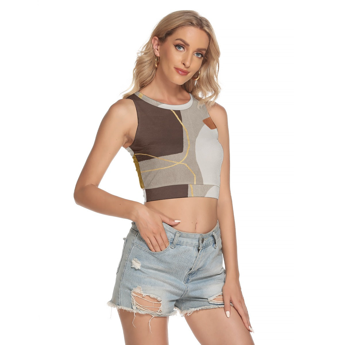 All-Over Print Women's Sleeveless Back Hollow Crop Top