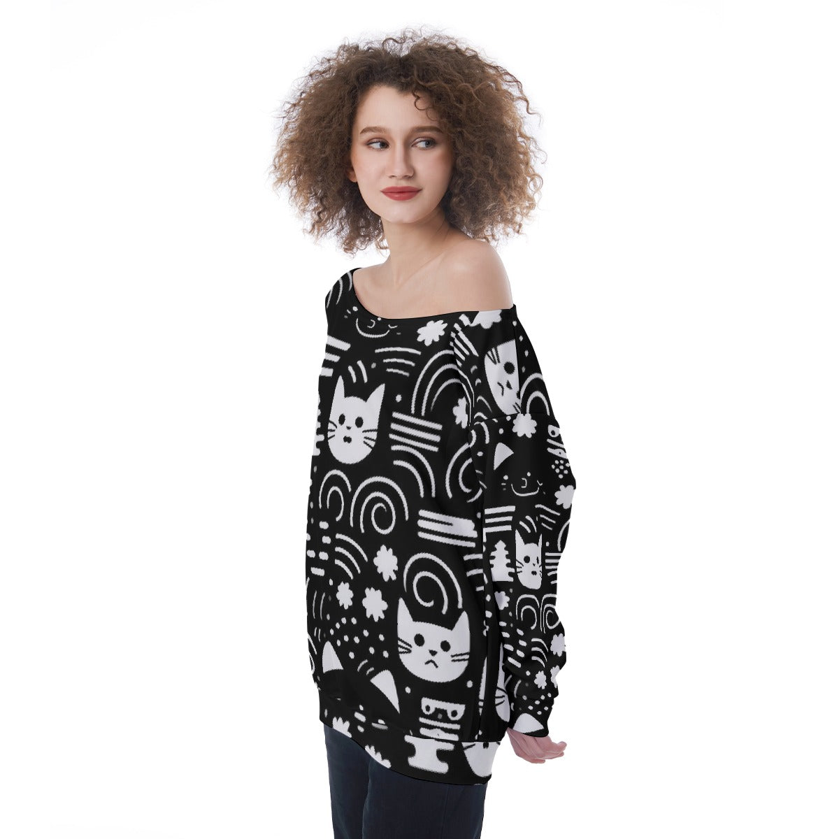 All-Over Print Oversized Women's Off-Shoulder Sweatshirt