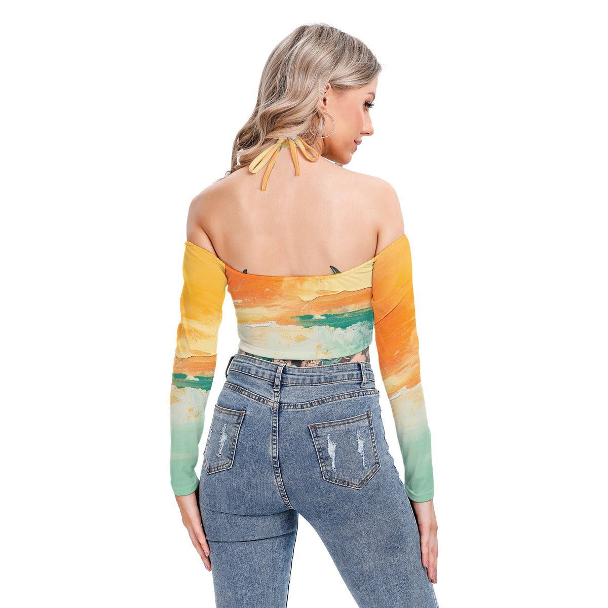 All-Over Print Women's Halter Lace-up Top