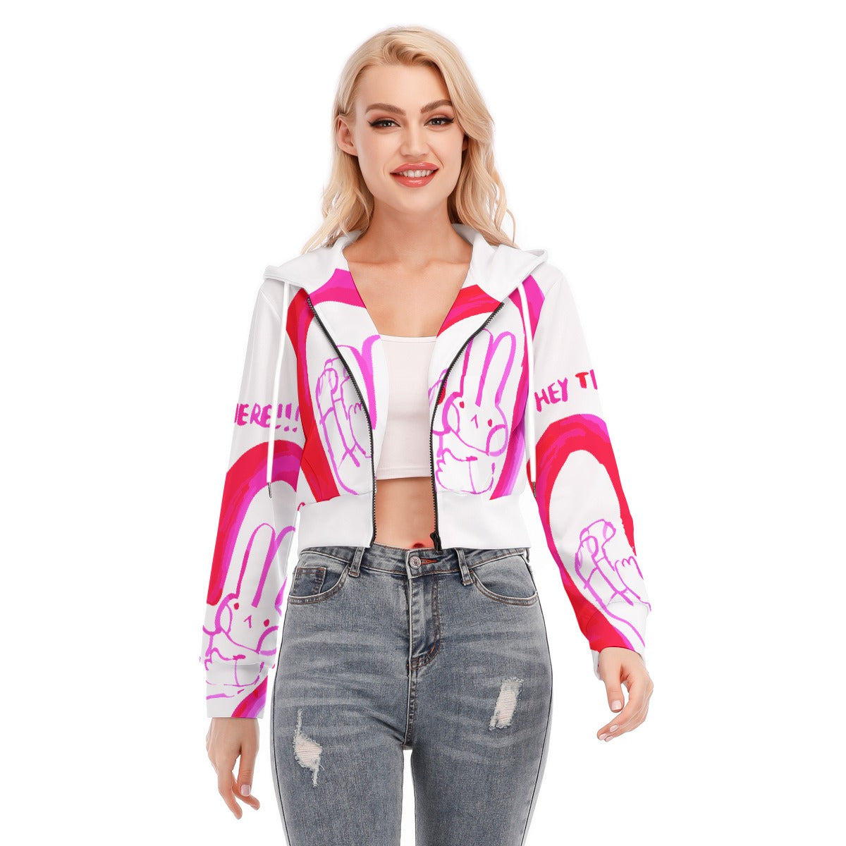 All-Over Print Women's Crop Top Hoodie With Zipper Closure