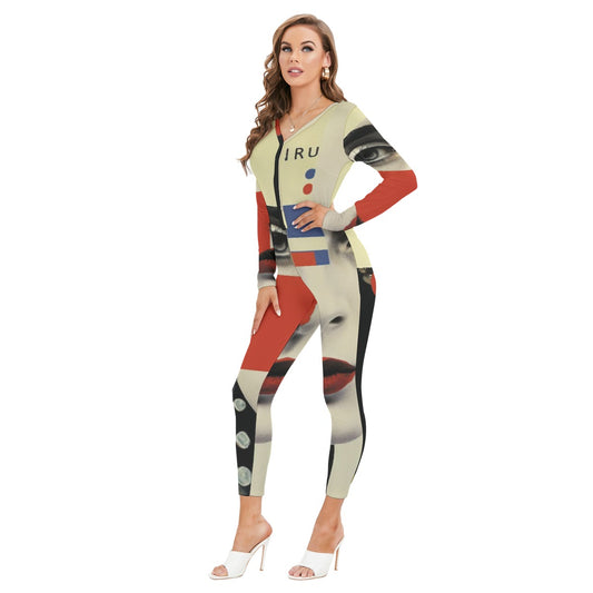 All-Over Print Women's Plunging Neck Jumpsuit