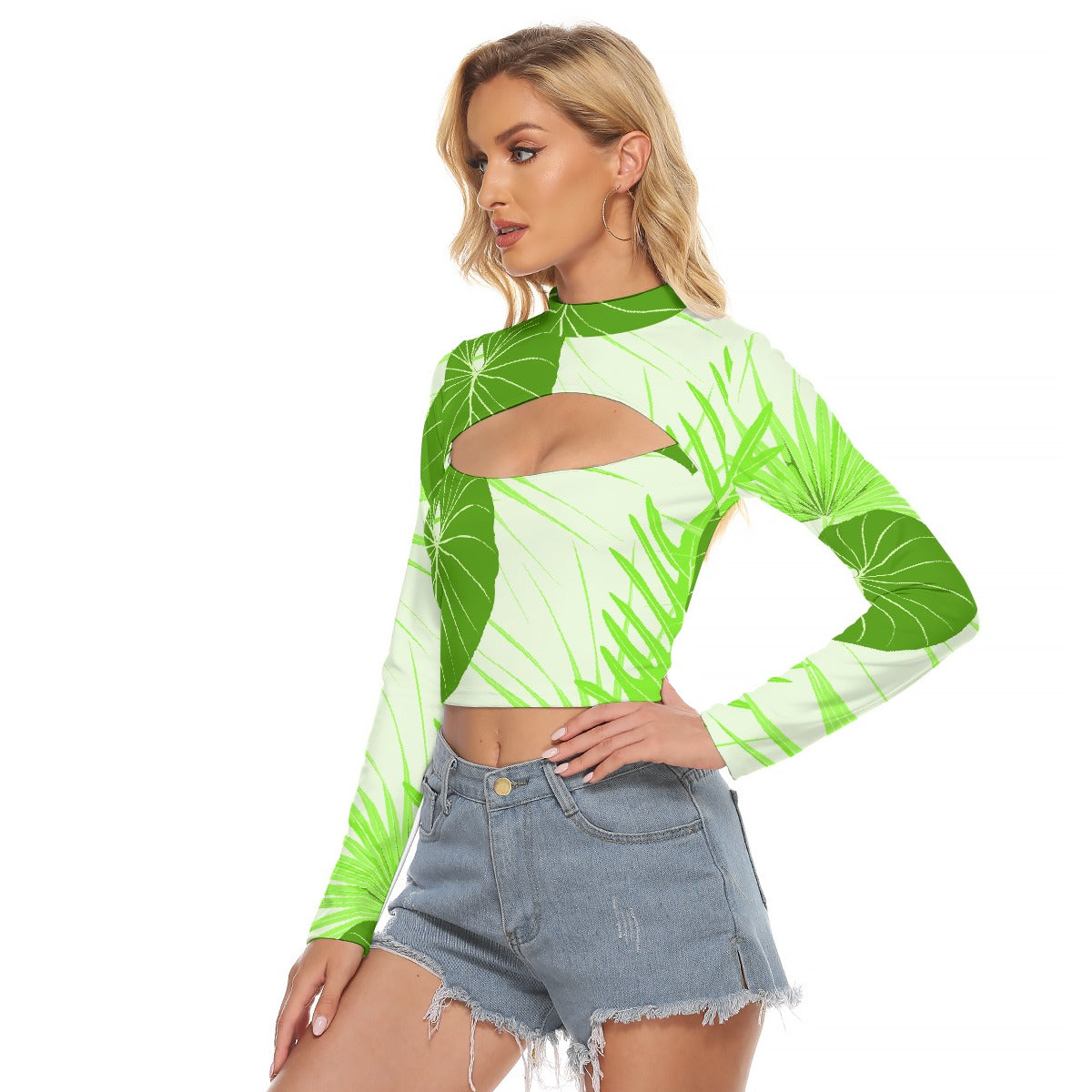 All-Over Print Women's Hollow Chest Keyhole Tight Crop Top