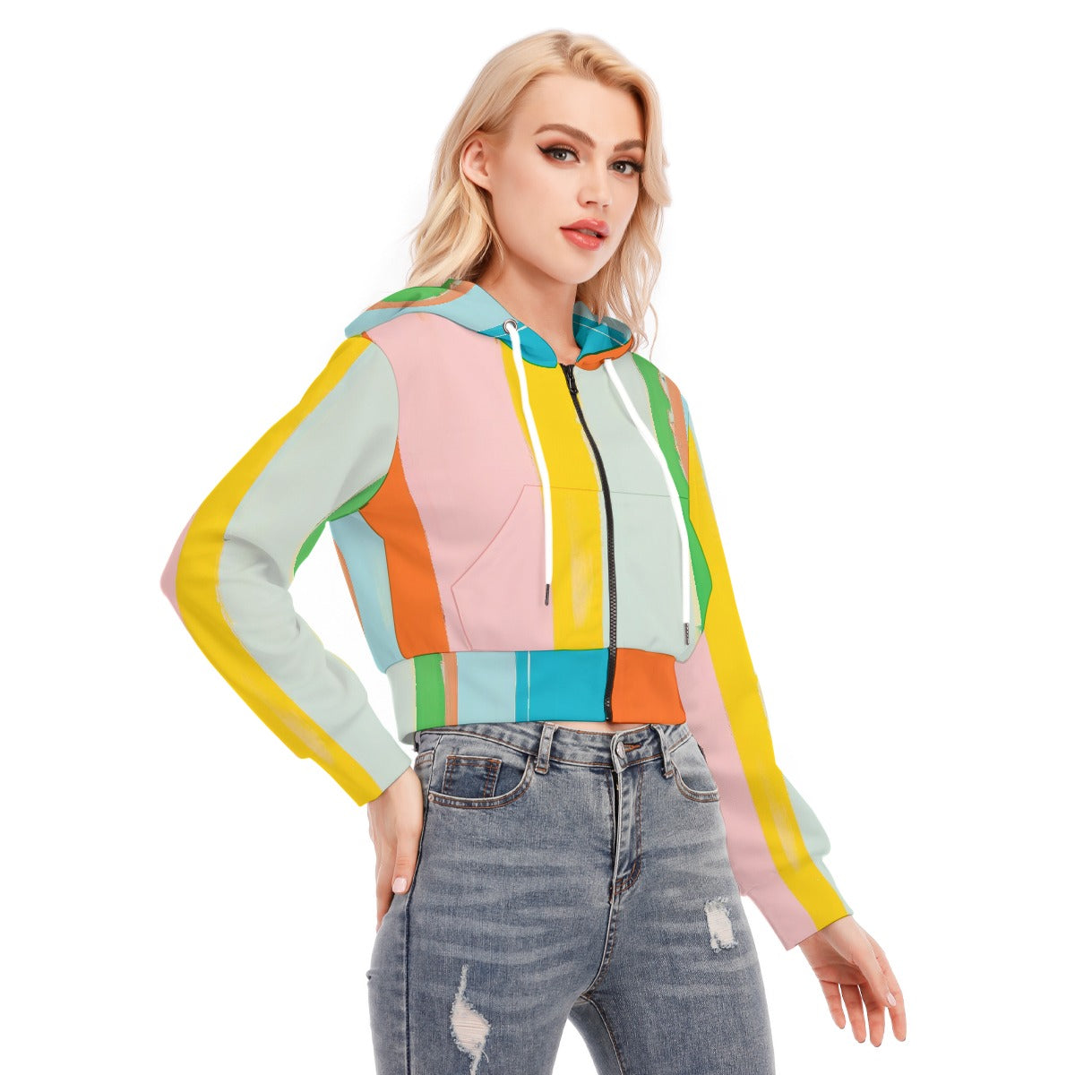 All-Over Print Women's Crop Top Hoodie With Zipper Closure