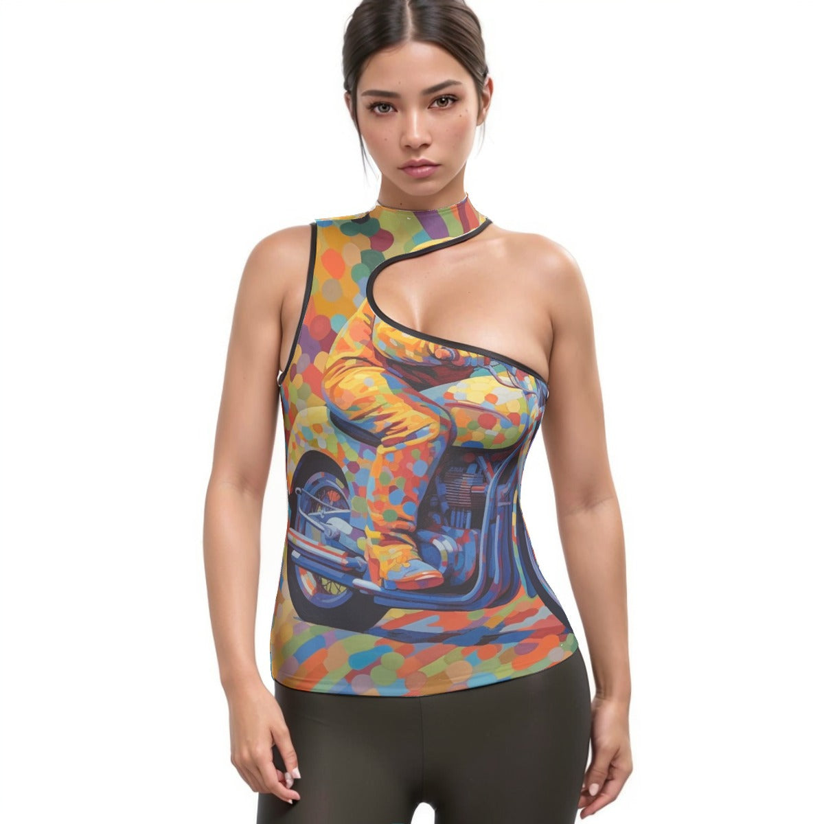 All-Over Print Women's Halter Sleeveless Asymmetrical Tank Top