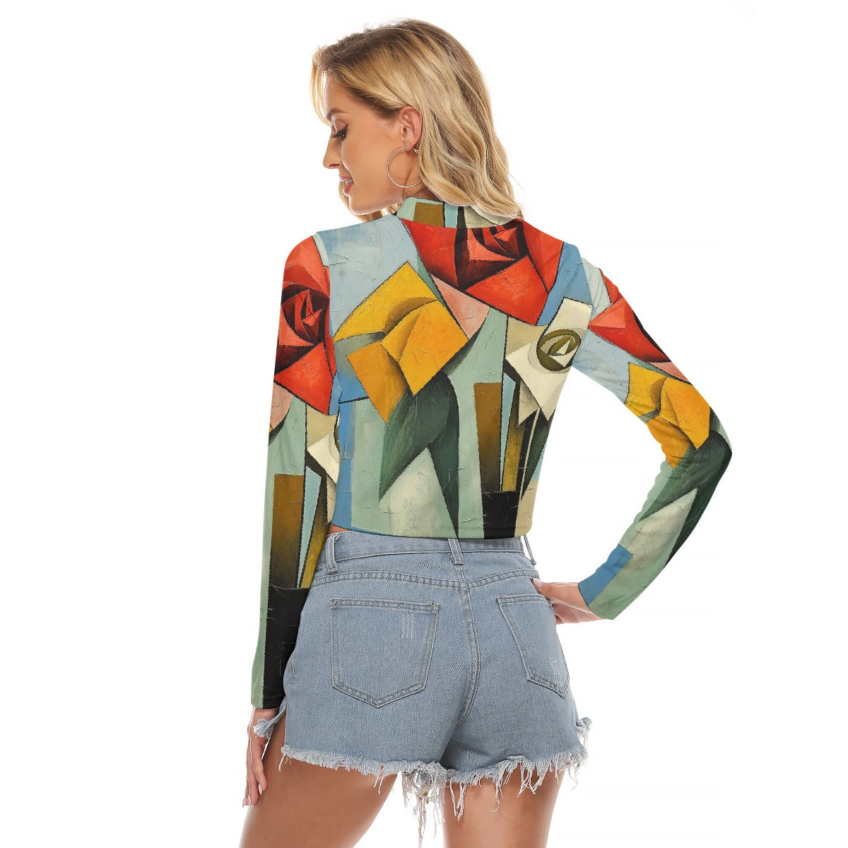 All-Over Print Women's Hollow Chest Keyhole Tight Crop Top