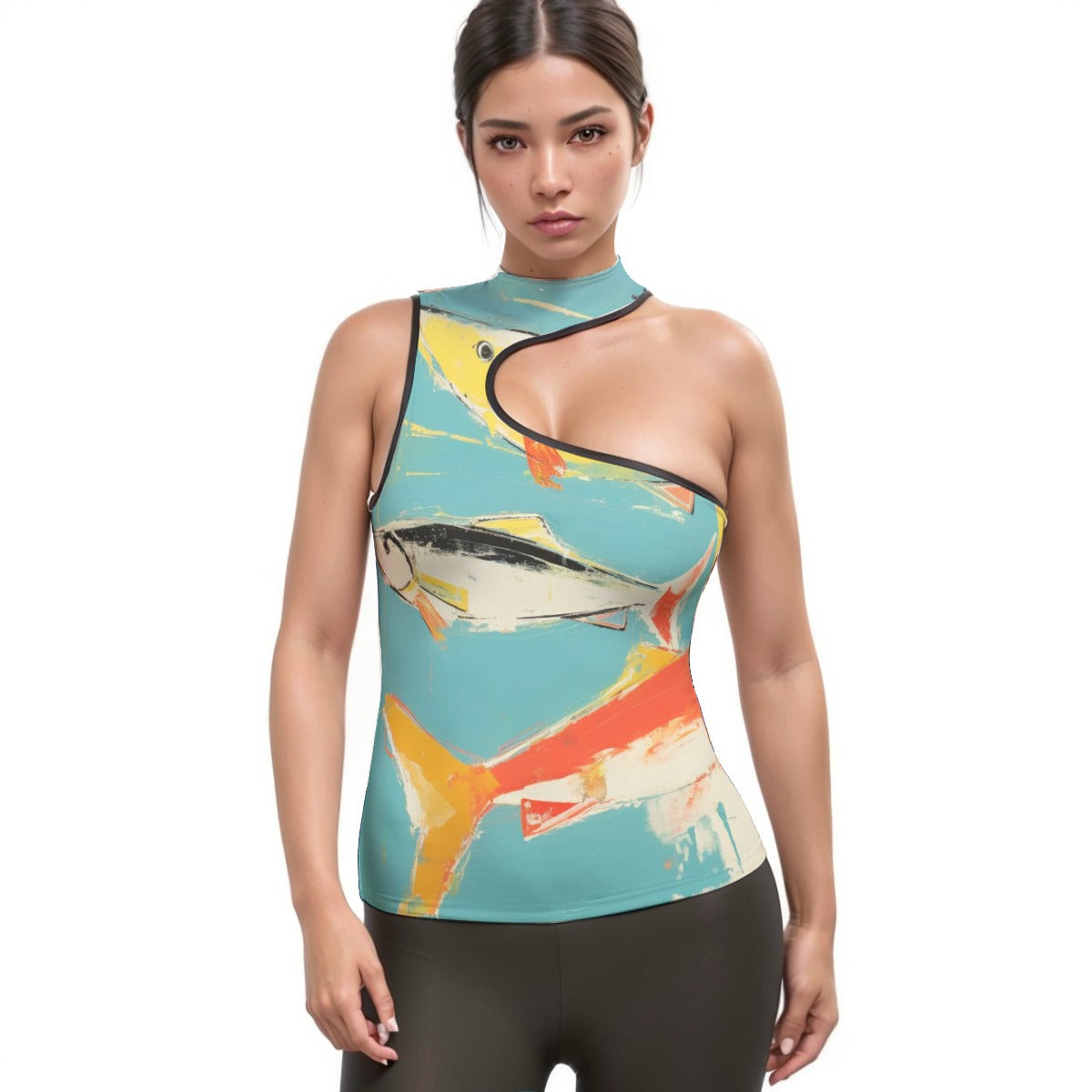 All-Over Print Women's Halter Sleeveless Asymmetrical Tank Top