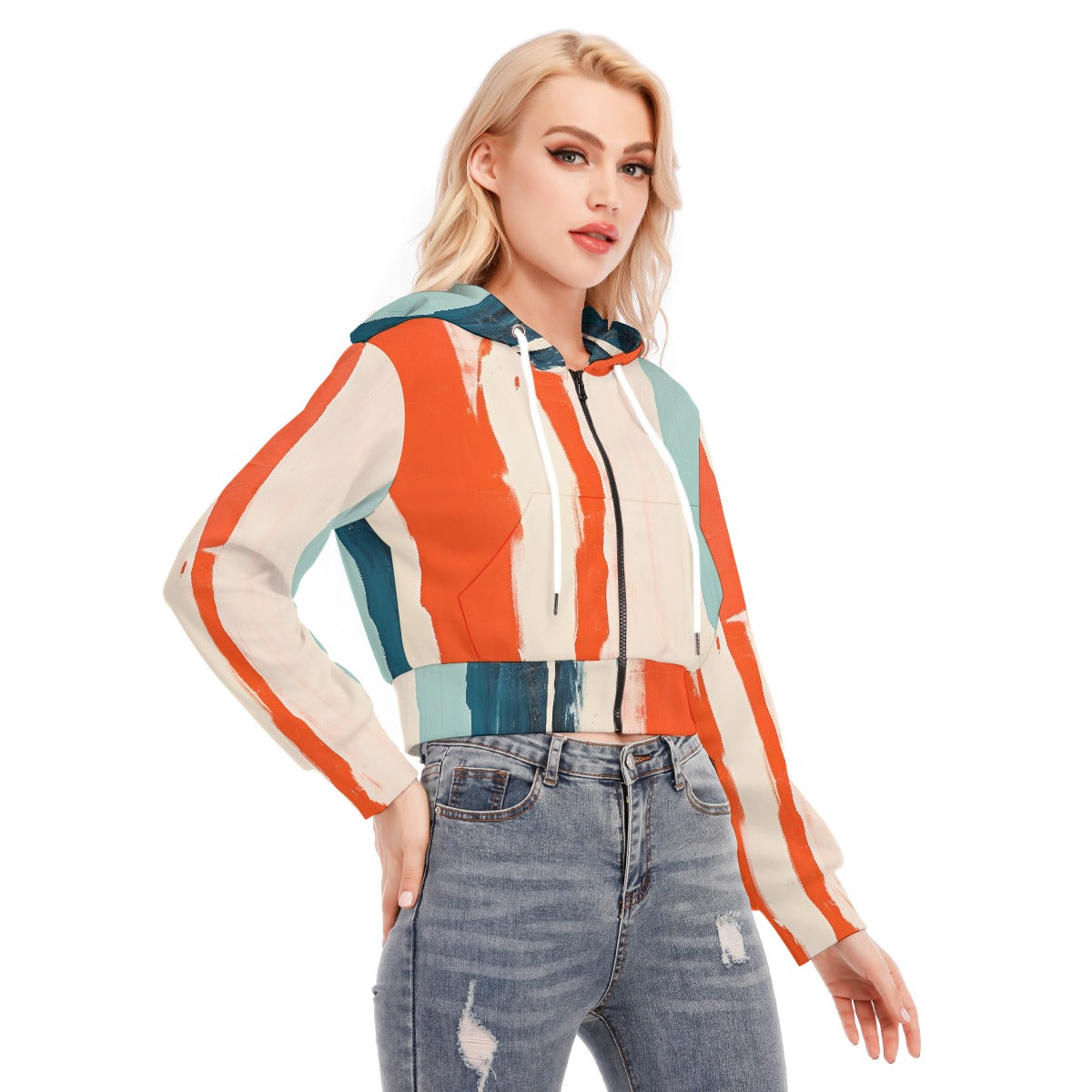 All-Over Print Women's Crop Top Hoodie With Zipper Closure