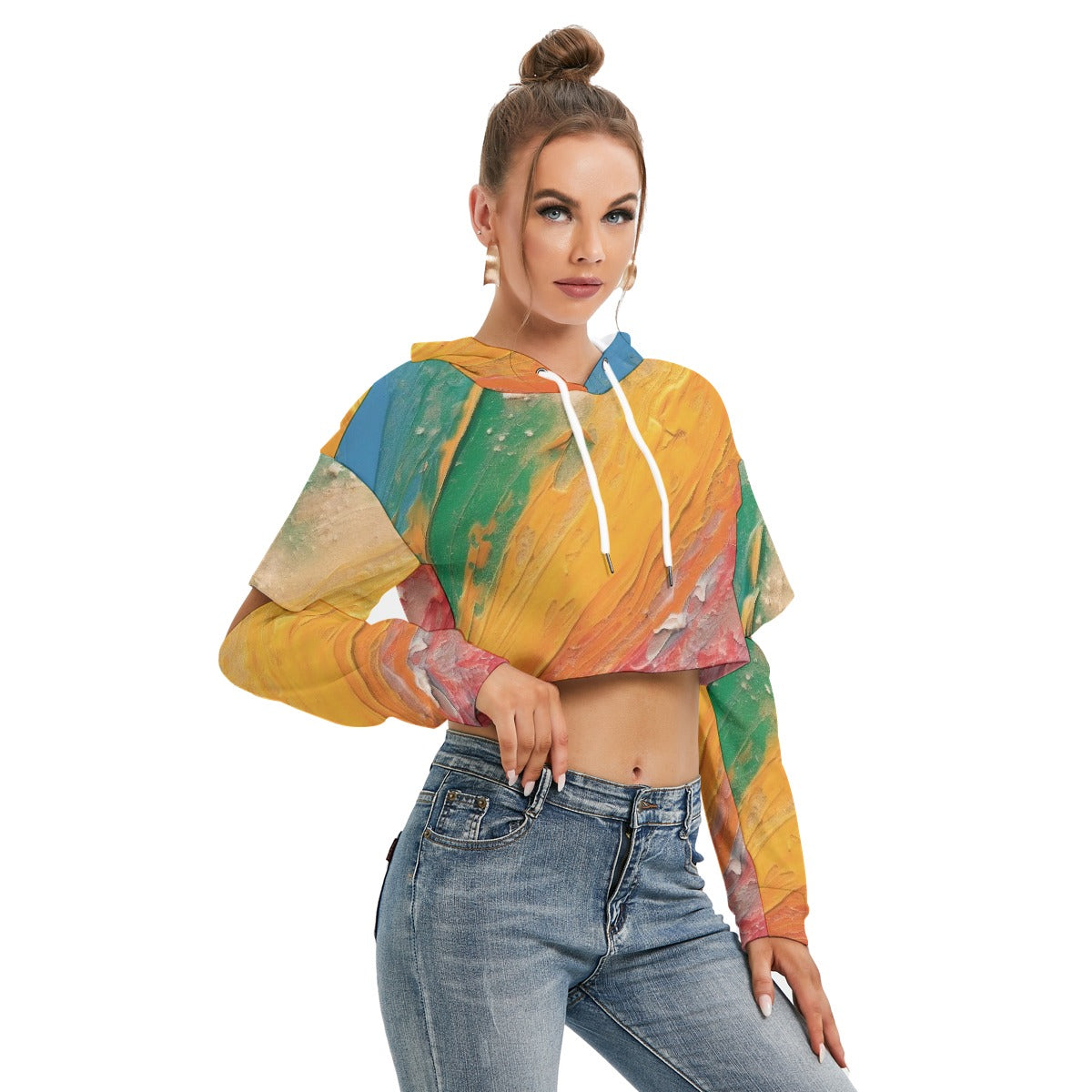 All-Over Print Women's Heavy Fleece Hoodie With Hollow Out Sleeve