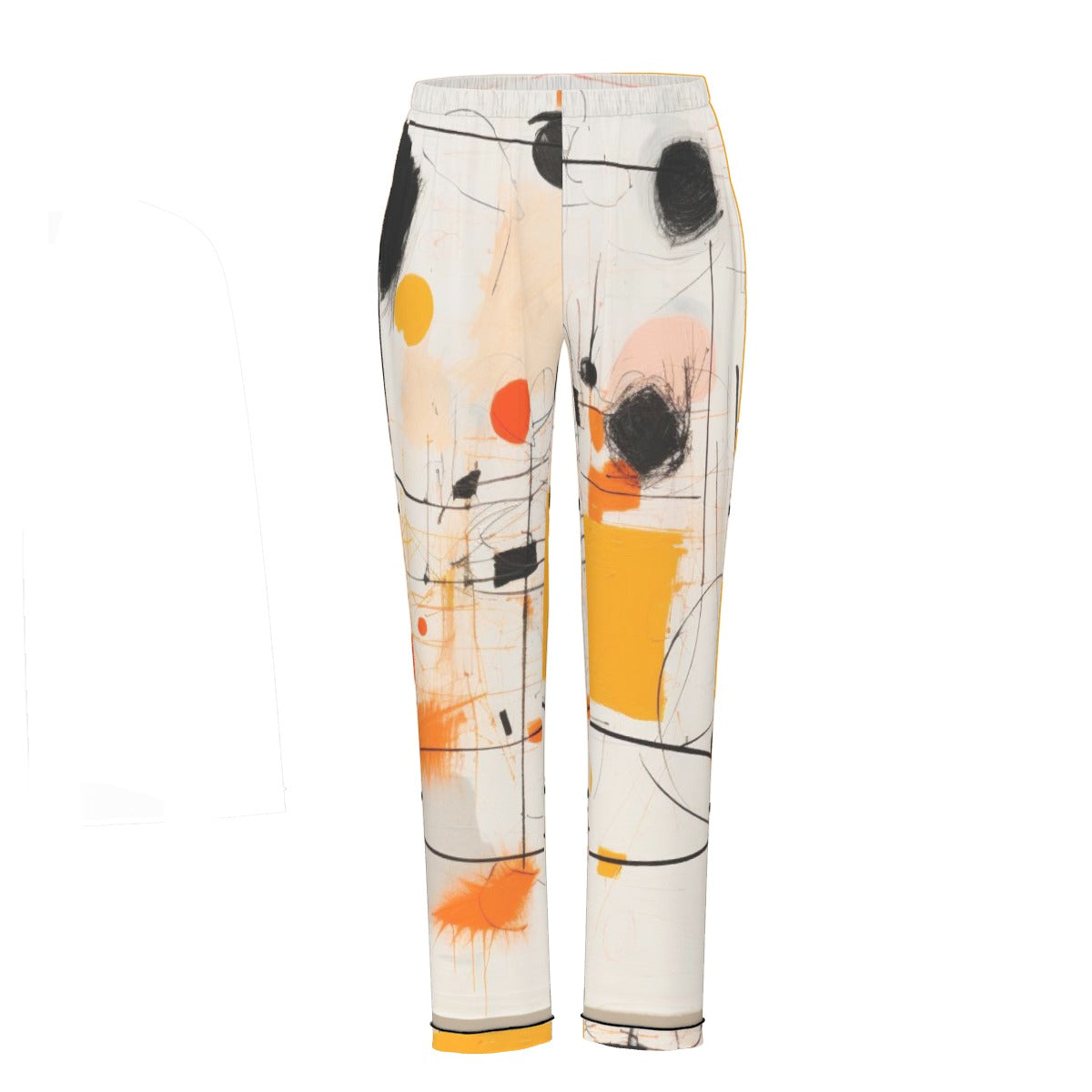 All-Over Print Women's Long Sleeve Pajama Set With Black Contrast Piping