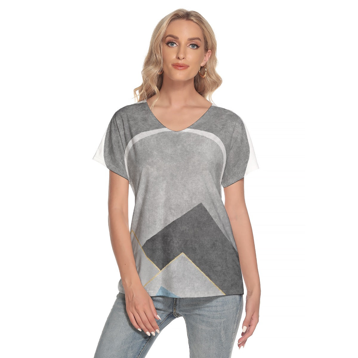 All-Over Print Women's Loose V-neck Short Sleeve T-shirt