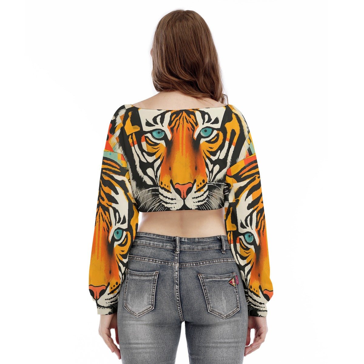 All-Over Print Women's V-neck Long Sleeve Cropped Sweatshirt