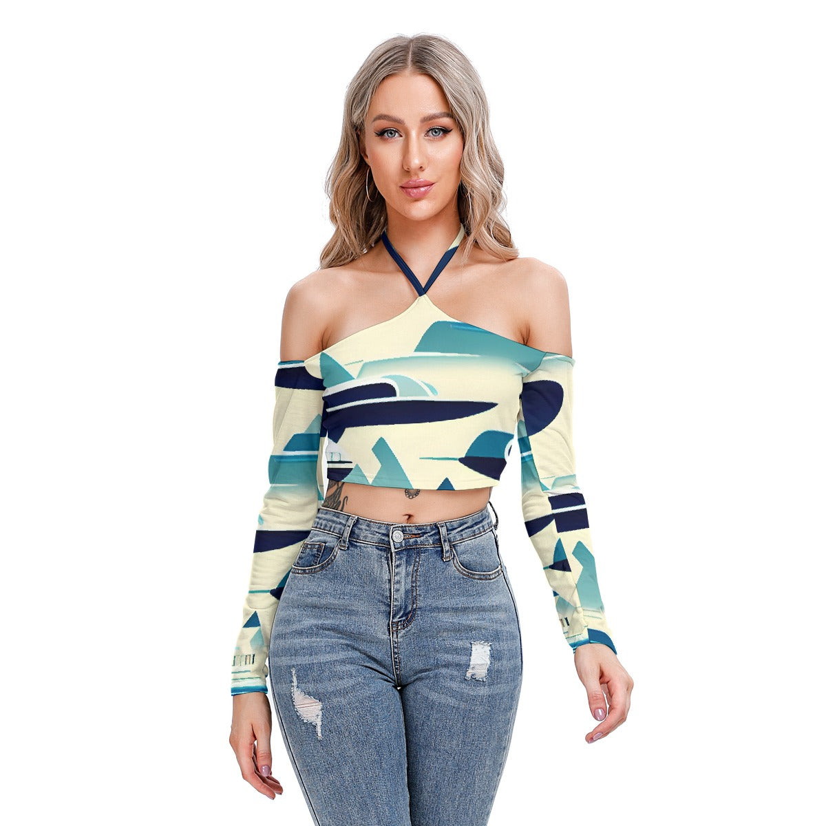 All-Over Print Women's Halter Lace-up Top