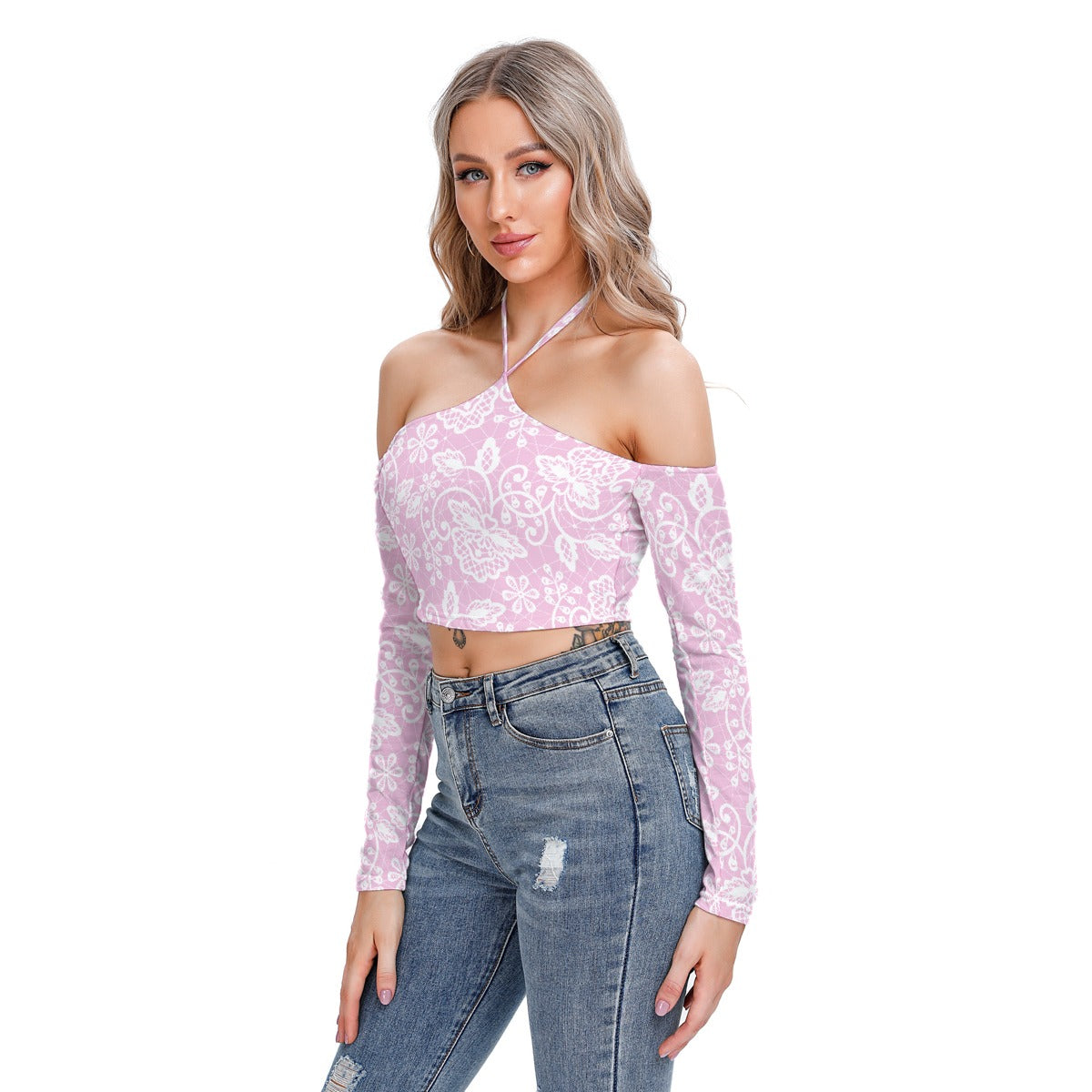 All-Over Print Women's Halter Lace-up Top