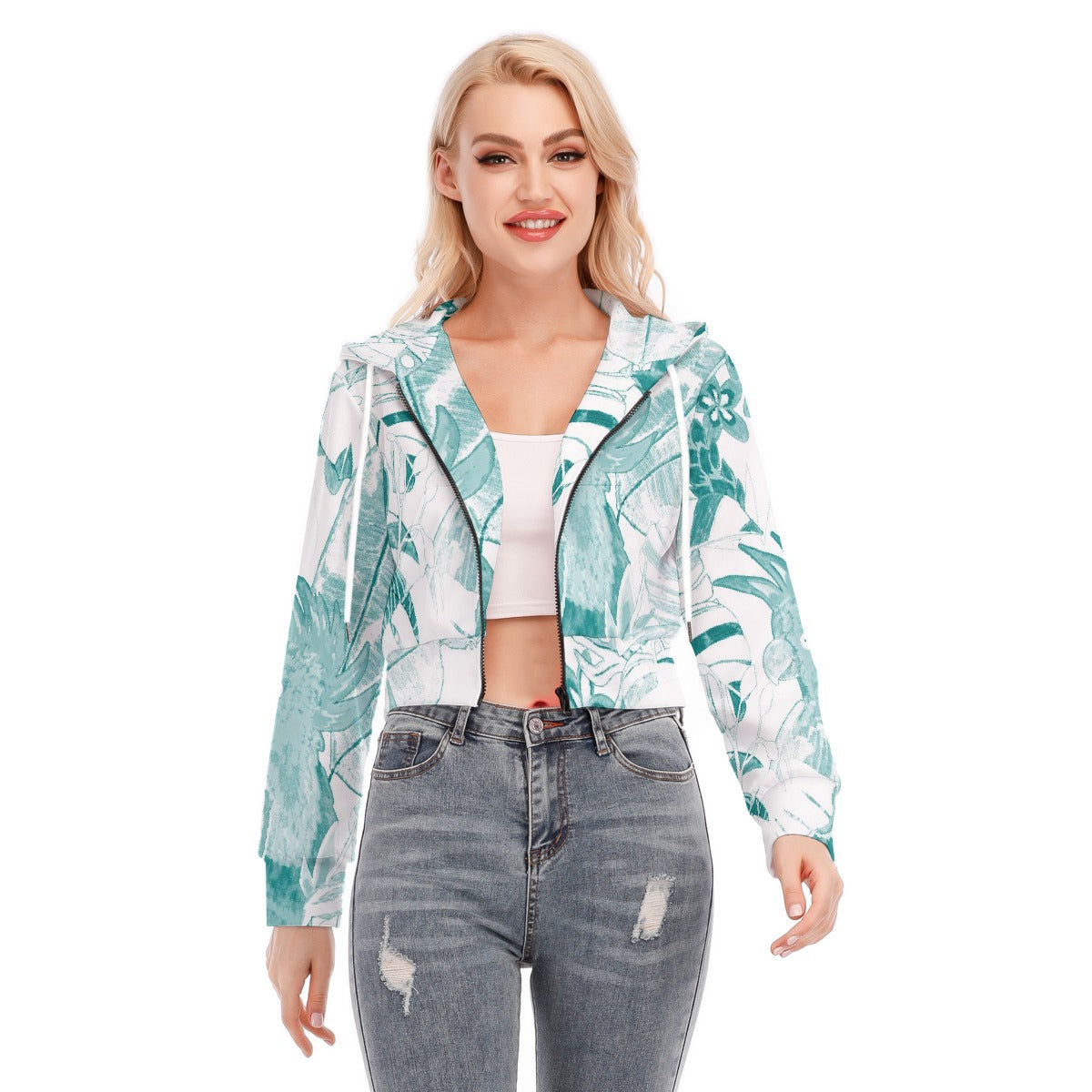 All-Over Print Women's Crop Top Hoodie With Zipper Closure