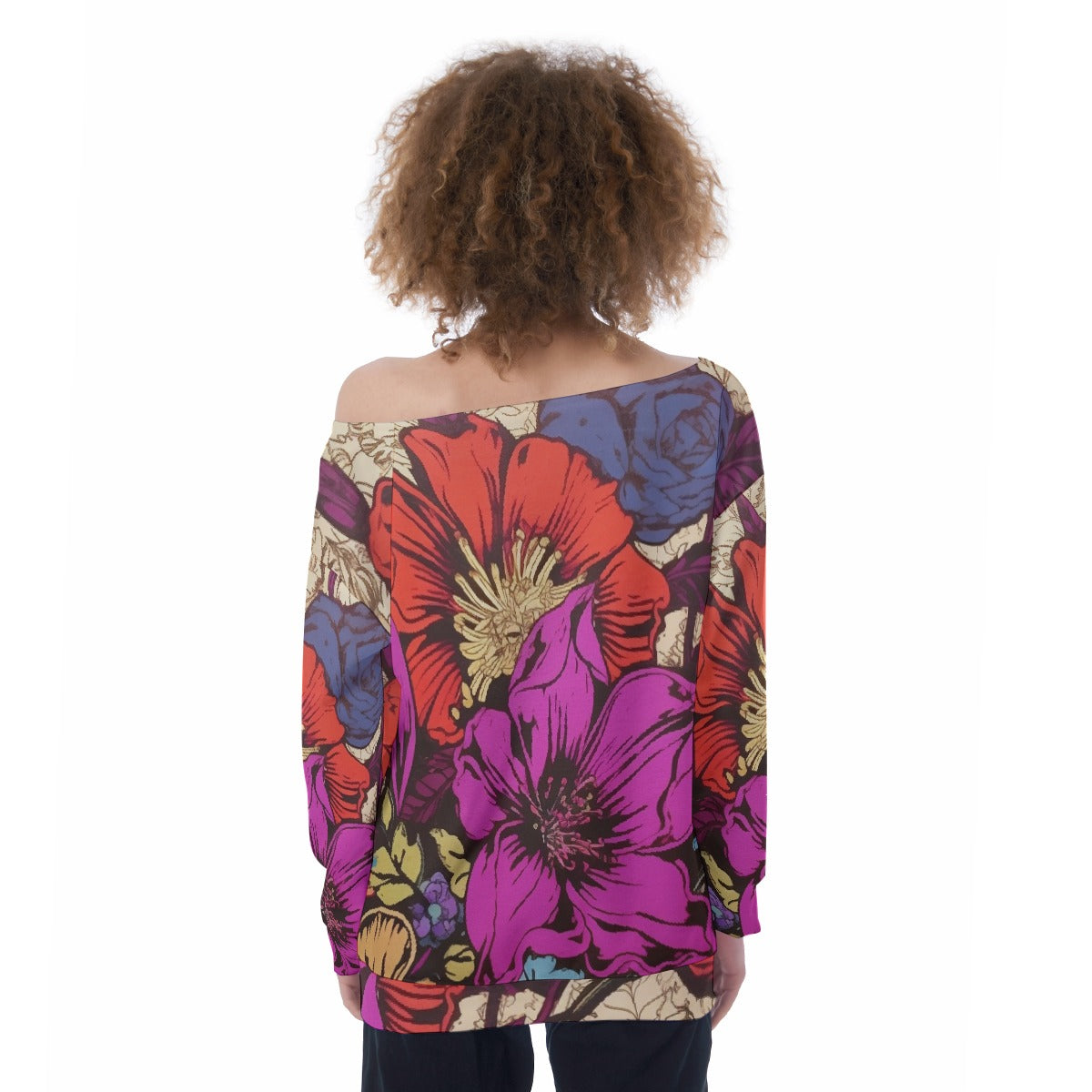 All-Over Print Oversized Women's Off-Shoulder Sweatshirt
