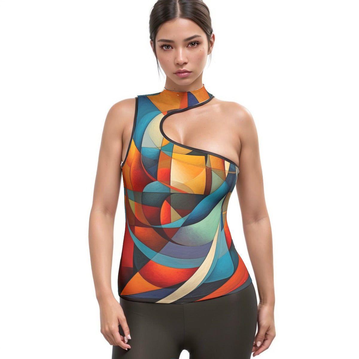 All-Over Print Women's Halter Sleeveless Asymmetrical Tank Top