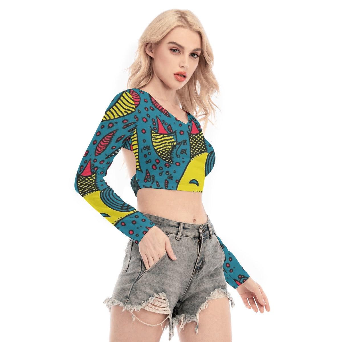 All-Over Print Women's Back Hollow T-shirt With Strap