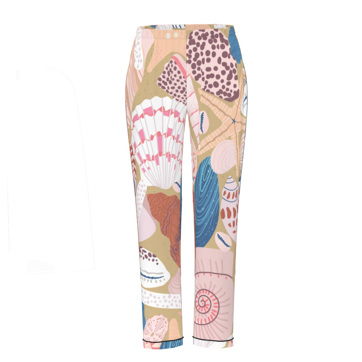 All-Over Print Women's Long Sleeve Pajama Set With Black Contrast Piping