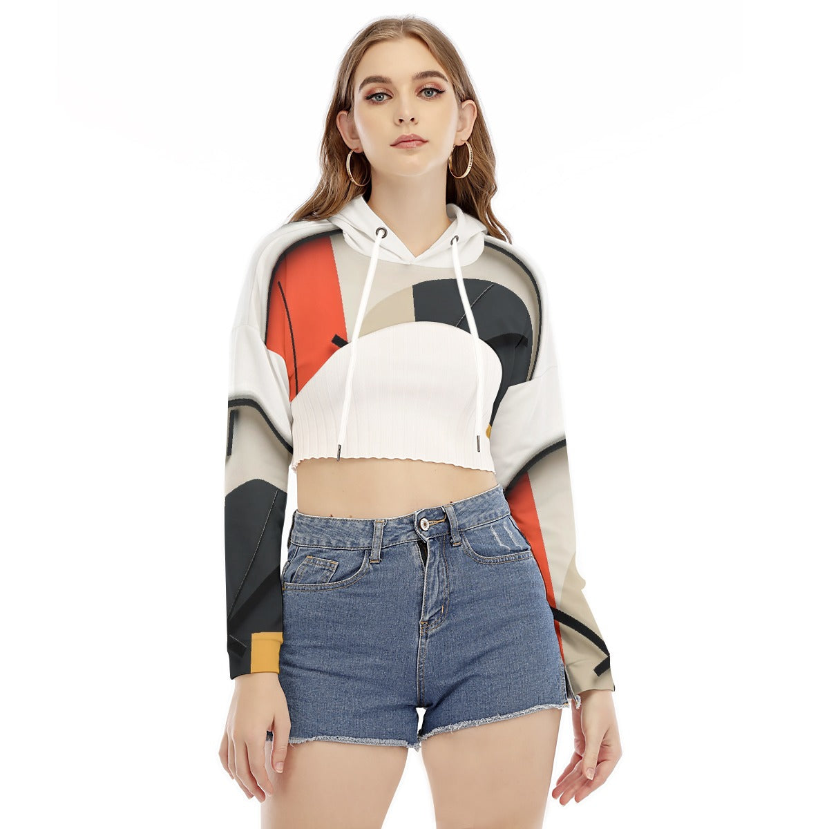 All-Over Print Women's Smock Short Hoodie With Long Sleeve